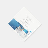 サントリーニGREECEウオーターカラースカイライン目的地 スタンダードカクテルナプキン (角)