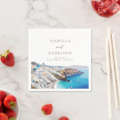 サントリーニGREECEウオーターカラースカイライン目的地 スタンダードカクテルナプキン (インサイチュ)