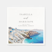 サントリーニGREECEウオーターカラースカイライン目的地 スタンダードカクテルナプキン (正面)