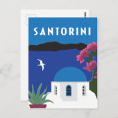 サントリーニinギリシャのヴィンテージ旅行スタイルカラフル ポストカード (正面/裏面)