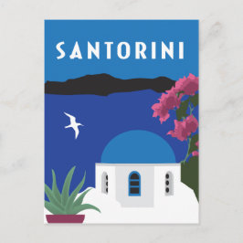 サントリーニinギリシャのヴィンテージ旅行スタイルカラフル ポストカード