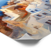 サントリーニOIAギリシャ水彩画プリントポスター ポスター (角)