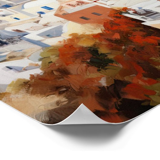 サントリーニOIAギリシャ絵を描のアートプリントポスター ポスター (角)