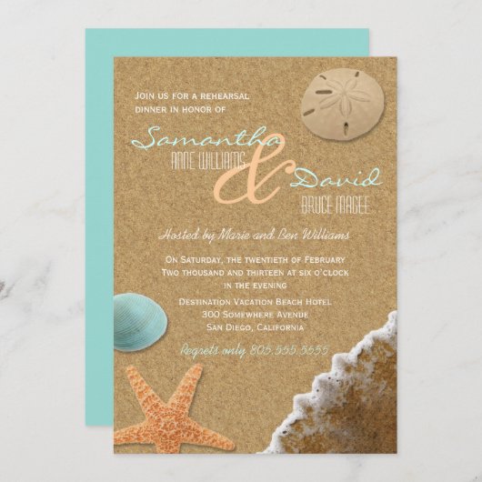 サンドアンドシェルビーチリハーサルディナー招待状 招待状 (正面/裏面)