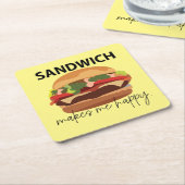 サンドイッチは私を幸せにする スクエアペーパーコースター (アングル)