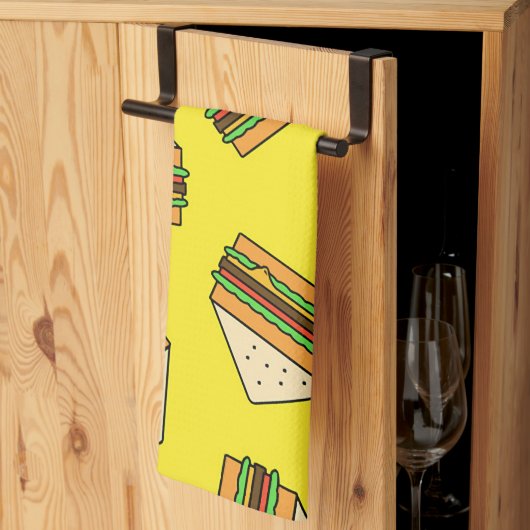 サンドイッチシームレスパターン |サンドイッチパン| Sandwic キッチンタオル (三つ折り)