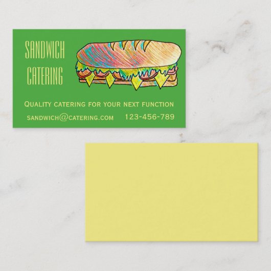 サンドイッチ昼食機能のためのケイタリングビジネス 名刺 (正面/裏面)