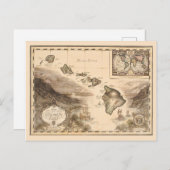 サンドイッチ諸島ハワイ1700年代のアンティーク地図 ポストカード (正面/裏面)