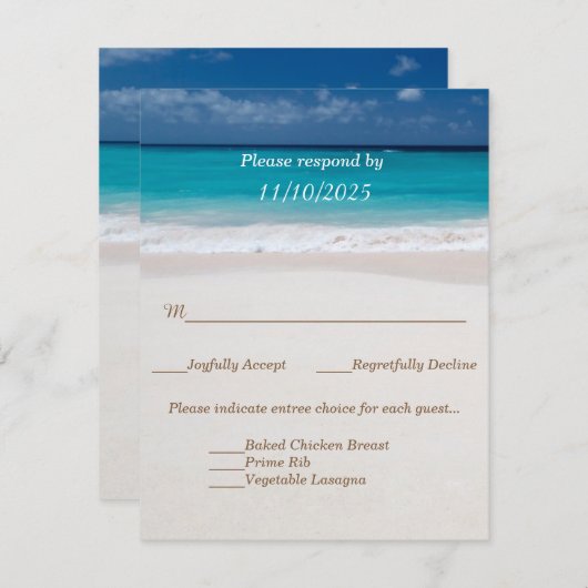 サンドウェディングRSVPカードのハートの名前 招待状 (正面/裏面)