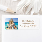 サンドキャッスルとシーシェルのビーチ ラベル (インサイチュ)