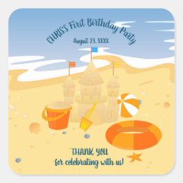サンドキャッスルビーチおもしろい男の赤ちゃん誕生日パーティー スクエアシール