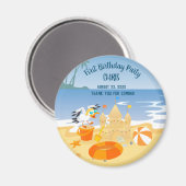 サンドキャッスルビーチおもしろい男の赤ちゃん誕生日パーティー マグネット (正面/裏面)
