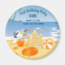 サンドキャッスルビーチおもしろい男の赤ちゃん誕生日パーティー マグネット