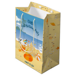 サンドキャッスルビーチおもしろい男の赤ちゃん誕生日パーティー ミディアムペーパーバッグ