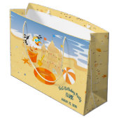 サンドキャッスルビーチおもしろい男の赤ちゃん誕生日パーティー ラージペーパーバッグ (裏面アングル)