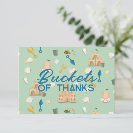 サンドキャッスルビーチデイ誕生日ベビーシャワー サンキューカード (スタンド正面)