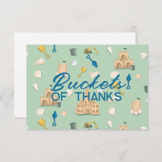 サンドキャッスルビーチデイ誕生日ベビーシャワー サンキューカード (正面/裏面)