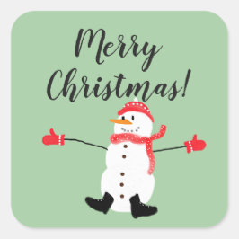 サンドグリーンの背景のかわいい雪だるま メリークリスマス スクエアシール