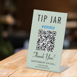 サンドグリーンのVenmo QRコードチップジャー机上用 台座サイン
