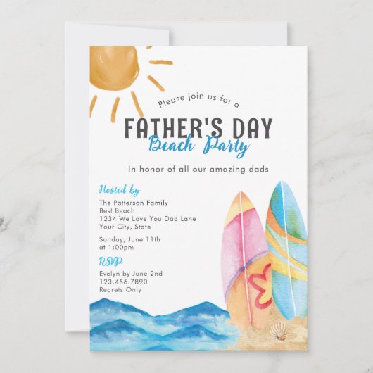 サンドサン&サーフおもしろいファーザーズデイビーチパーティー 招待状 (正面)