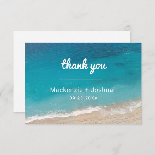 サンドショアビーチ目的地の結婚式 サンキューカード (正面/裏面)