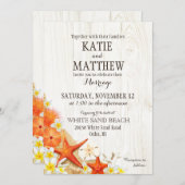 サンドシーシェルフローラ素朴ビーチ結婚ズ 招待状 (正面/裏面)