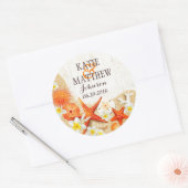 サンドシーシェルフローラ素朴ビーチ結婚式ラベル ラウンドシール (封筒)