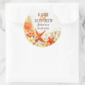 サンドシーシェルフローラ素朴ビーチ結婚式ラベル ラウンドシール (バッグ)