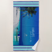 サンドシースカイパームツリートロピカルビーチ パーソナライズされた ビーチタオル (正面)