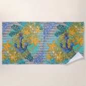 サンドスターフィッシュ&いかりブルー航海の ビーチタオル (正面)