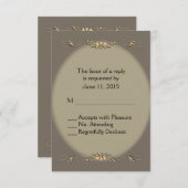 サンドストーングレーと金ゴールドRSVP 出欠カード (正面/裏面)