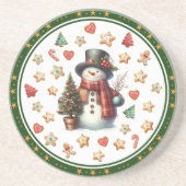 サンドストーン コースター 雪だるまとクリスマス クッキー (正面)