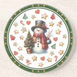 サンドストーン コースター 雪だるまとクリスマス クッキー