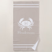 サンドタ航海のンタウペホワイトカニモノグラム名 ビーチタオル (正面)