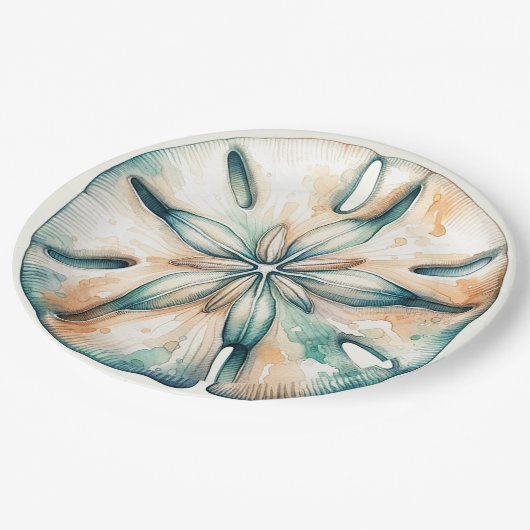 サンドダラー オーシャンスプラッシュ 海 水彩 結婚式 ペーパープレート (アングル)