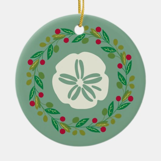 サンドダラー 貝殻 クリスマスリース セラミックオーナメント (正面)