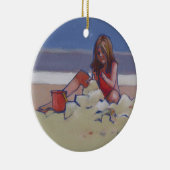 サンドチャイルドカワイイ遊小さな女の子ズビーチ セラミックオーナメント (右)