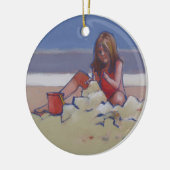 サンドチャイルドカワイイ遊小さな女の子ズビーチ セラミックオーナメント (左)