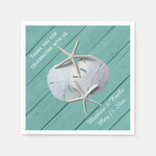 サンドドパーソナライズされたルヒトデ結婚のナプキン スタンダードカクテルナプキン (正面)