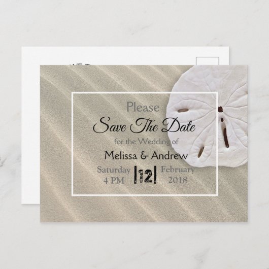 サンドドルをテーマにした結婚式の日付を保存 案内ポストカード (正面/裏面)