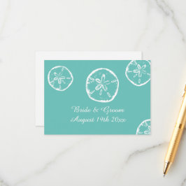 サンドドルシェルティール（緑がかった色）と白ビーチ結婚式 エンクロージャーカード