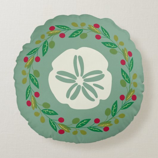 サンドドルシーシェルクリスマスリース ラウンドクッション (正面)