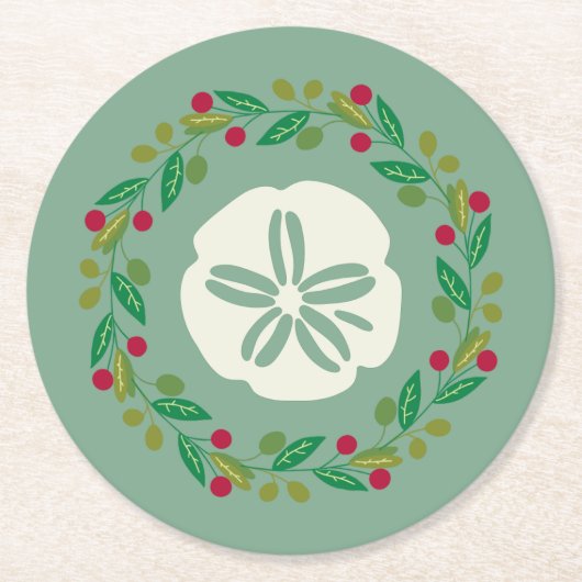 サンドドルシーシェルクリスマスリース ラウンドペーパーコースター (正面)