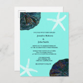 サンドドルシーシェルティール（緑がかった色）抽象芸術ビーチ結婚式 インビテーションポストカード (正面/裏面)