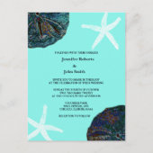 サンドドルシーシェルティール（緑がかった色）抽象芸術ビーチ結婚式 インビテーションポストカード (正面)