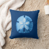 サンドドルシーライフプリント、インディゴブルーとホワイト クッション (ブランケット)