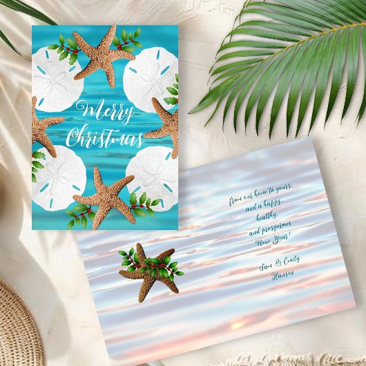 サンドドルスターフィッシュビーチクリスマスフォールディングカード