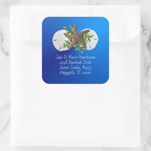 サンドドルスターフィッシュブルーアドレス封筒用シール スクエアシール (バッグ)