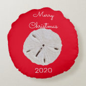 サンドドルパターンレッドホワイトメリークリスマスギフト ラウンドクッション (裏面)
