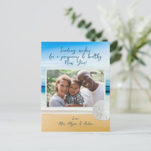 サンドドルビーチハッピーニューイヤー写真はがき シーズンポストカード (スタンド正面)